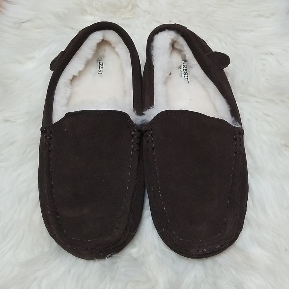 Fireside by Dearfoams Men's Shearling Lined Slippers - Dark Brown - Size 9 NEW